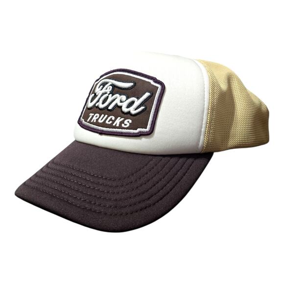 Ford Trucks Patch Hat Trucker Snapback Cap Brown Tan Mesh Back Official Licensed - Picture 3 of 9